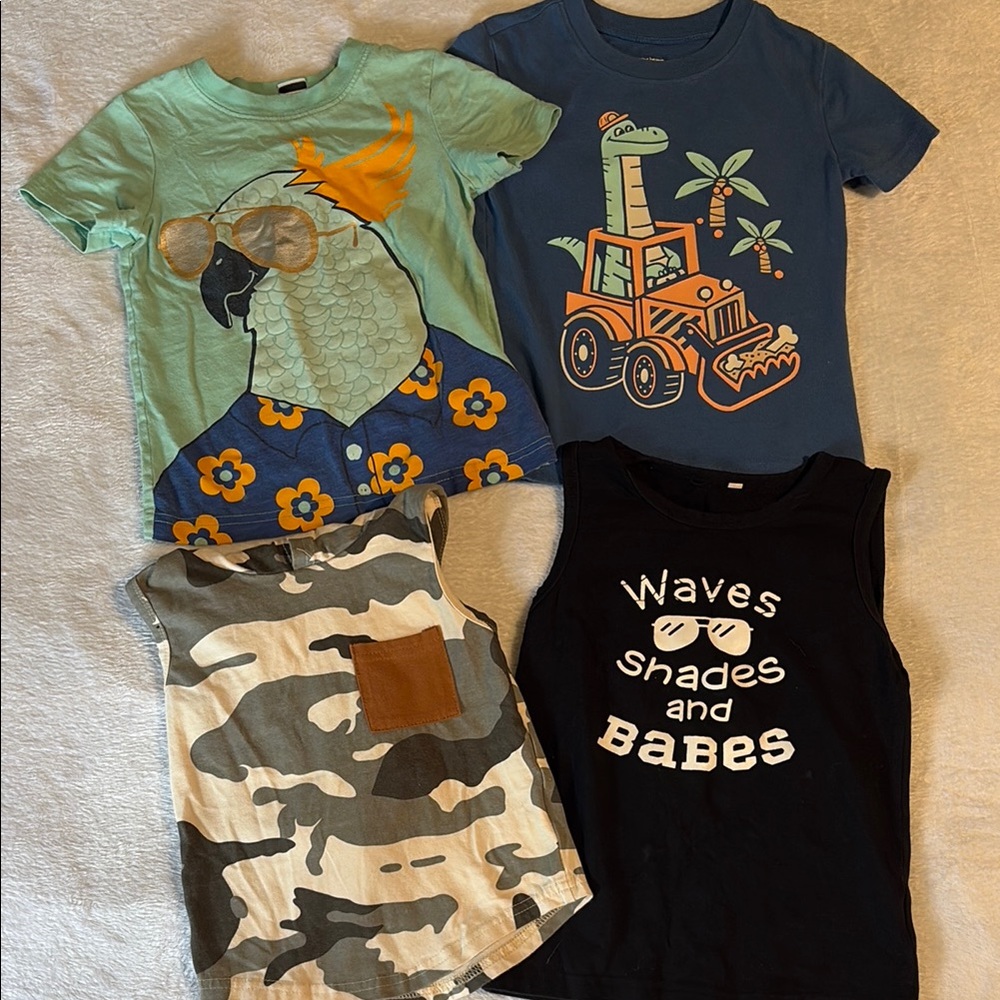 2T Kids Graphic T-Shirts Set - Blue, Green, Black, and Camouflage